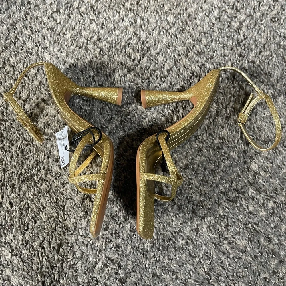 Zara Gold Strappy Glitter Heeled Sandals Size 6 - Picture 10 of 15